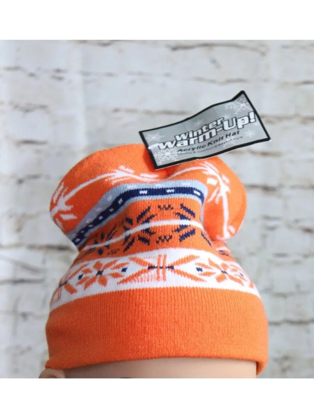 Winter Warm-Up Kids Acrylic Knit Hat Orange Snowflake Pattern